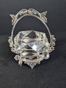 Crystal Basket With Silverplate Handle & Spoon