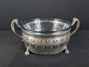 Silverplate Openwork Bowl With Blue Glass Insert