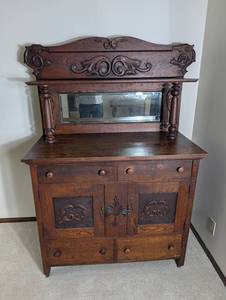 Victorian Eastlake Oak Sideboard With Mirror