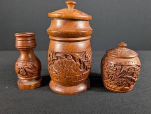 Carved Wood Lidded Canister Set (Lot of 3)