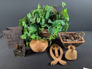Rustic Decor Mixed Lot Wicker, Metal & Wood Accents