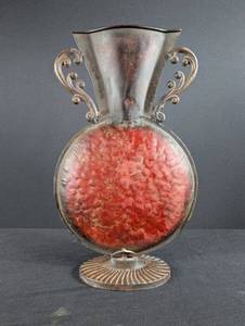 Decorative Hammered Metal Vase Scroll Handles