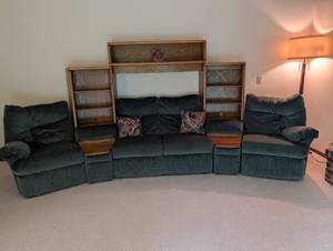 Modular Reclining Sectional With Wood Bookcases