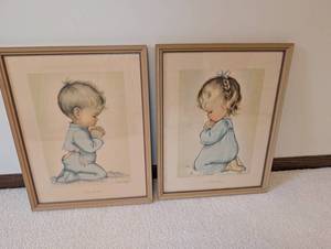 Vintage Charlotte Byj Framed Child Print Pair