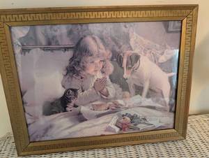 Framed Print Child Puppy & Kitten Scene