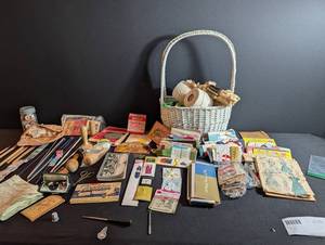 Vintage Craft Sewing Notions & Trim Basket Mixed Lot