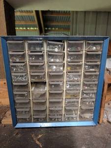 Blue Hardware Organizer Cabinet Assorted Fasteners