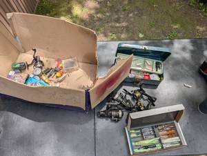 Fishing Tackle Box Mixed Lot Reels, Lures & Bobbers