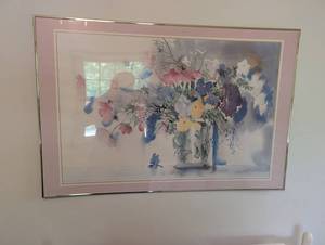 Signed Floral Watercolor Print Framed