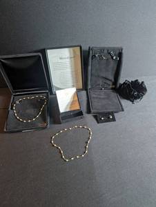 Vintage QVC Cultured Pearl 14K Gold Necklace & Earrings Set