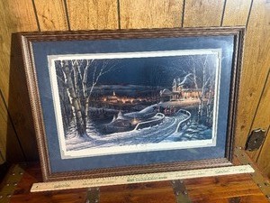 Terry Redlin Family Traditions Signed Framed Winter Scene Print - Personally Signed Edition, Custom Framed