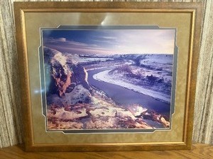 Large Framed Signed Landscape Photograph Winter River Bend - Professional Custom Framing
