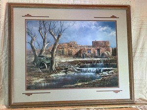 Southwestern Desert Village Landscape Art Print  Professionally Framed Under Glass