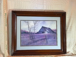Vintage 1980s Rural Landscape Watercolor Print  Framed Barn Sce
