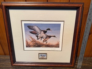 Terry Redlin Signed & Numbered Print with Matching 1983 North Dakota Habitat Stamp  Framed Display