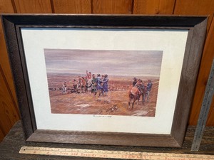 J.K. Ralston The Surrender of Chief Joseph Framed Historical Western Art Print  Inscribed 1979