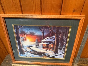 Iverson Winter Cabin Landscape Print  Framed Snowy Log Cabin Scene  Rustic Lodge Dcor