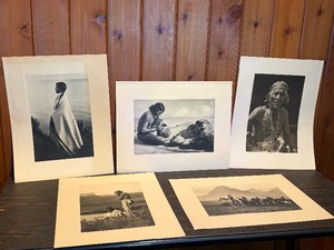 Vintage Native American Photogravure Print Collection  5 Matted Black & White Western Portraits & Scenes
