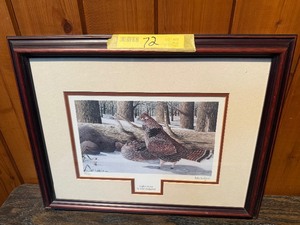 Paul Bridgford Signed & Numbered Ruffed Grouse Wildlife Print Framed Under Glass