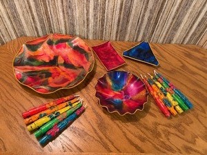 Vintage Mexican Hand-Painted Enamel Plate & Tray Set with Textured Floral Taper Candles - 14-Piece Lot