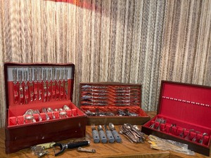 Massive Multi-Set Flatware Collection - Vintage Silverplate, Mid-Century Modern Stainless, Heavy-Grip Adaptive Set, Cases & Accessories