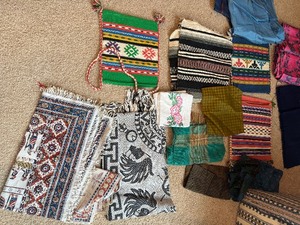 Vintage Global Textile & Bag Lot - Hand-Woven Quilts, Serepes, & Accessories