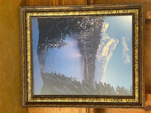Framed Mountain Lake Winter Landscape Print Wall Art  Rustic Decorative Wood Frame