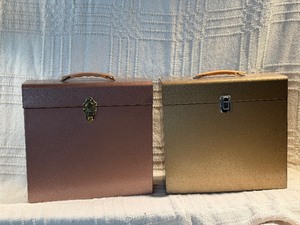 Lot of 2 Vintage Metal Storage Cases with Handles and Latches  Brown & Gold