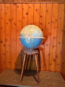 Vintage World Globe on Wooden Stool Stand