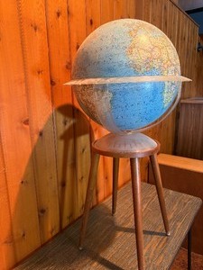 Vintage World Globe on Wooden Stool Stand