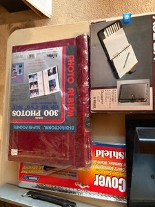 Vintage Office & Home Organization Lot  Metal Boxes, Photo Albums, Agenda, Post-it Dispenser & More