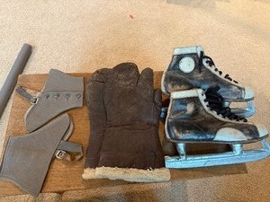 Vintage Ice Skating Gear Lot Mid-Century Skates, Mittens, & Spats