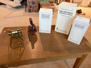 Norman Rockwell Saturday Evening Post Lot  3 Figurines  Brass Lyre  Wood Treble Clef  Dave Grossman Designs 1973