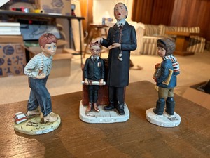 Norman Rockwell Saturday Evening Post Lot  3 Figurines  Brass Lyre  Wood Treble Clef  Dave Grossman Designs 1973