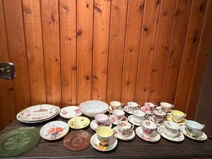 Vintage Lot of Mismatched Floral Porcelain Tea Cups & Saucers  Decorative Plates  20 Pieces