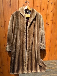 Vintage Scott Fur Company Billings Brown Real Fur Long Coat with Monogrammed Lining