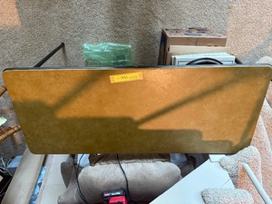 Mid-Century Modern Style Rectangular Table with Faux Leather Top and Black Metal Legs