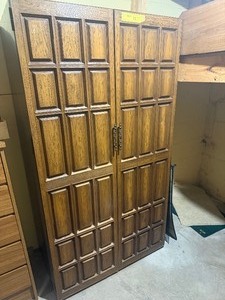 Vintage Faux-Oak Large Storage Cabinet  Wardrobe Armoire
