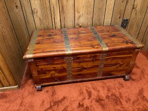 Vintage Solid Cedar Hope Chest  Blanket Trunk with Brass Strapping