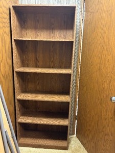 Vintage 5-Shelf Faux Oak Grain Wooden Bookcase - 5 Shelves