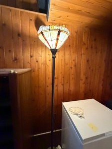 Vintage Tiffany Style Stained Glass Torchiere Floor Lamp