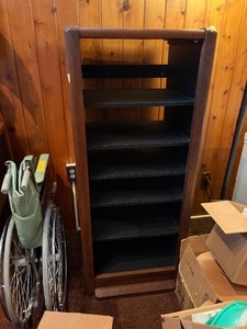 Vintage Wood Grain Media Tower - Adjustable Shelves