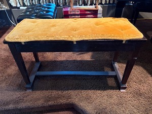 Antique Style Flip-Top Piano Stool  Storage Bench - Mustard Yellow Cushion