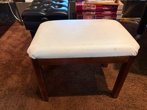 Upholstered Wooden Vanity Stool - White Faux Leather Seat