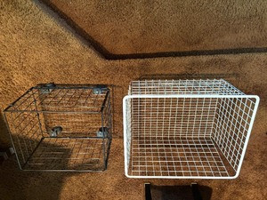 Pair of Wire Storage Baskets - 1 White Basket & 1 Black Rolling Basket with Wheels