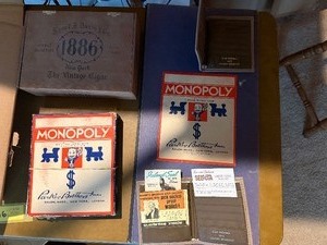 Vintage Collectibles Lot  1935 Edition Monopoly Game, Cigar Box, & Decorative Plate with Frame