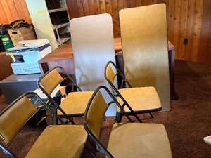 Vintage Folding Table & Chairs Set - (4) Padded Chairs & (2) Tables