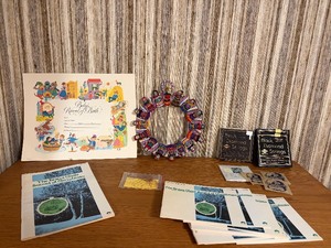Vintage Music & Collectibles Lot - Black Diamond Strings, Martin & Seorita Ukulele Strings, Christmas Sheet Music, Guatemalan Worry Doll Wreath
