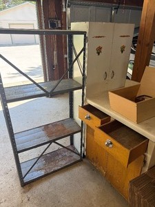 Vintage Metal Pantry Cabinet, Kitchen Base Cabinet & Misc. Contents