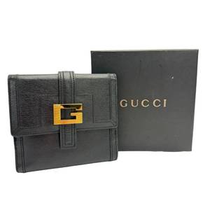 Gucci Black Leather G Buckle Compact Wallet + Box; Pre-Owned Retail $595